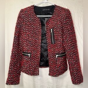 Zara Red and Black Tweed Blazer